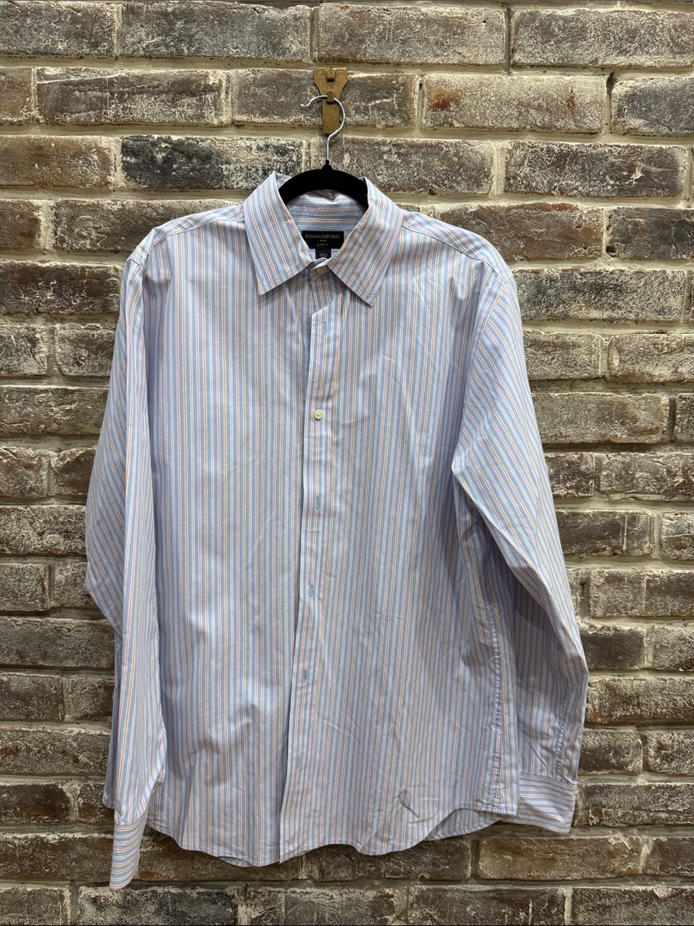 Banana Republic Light Blue Multi-Striped Men's Dress Shirt-slim fit